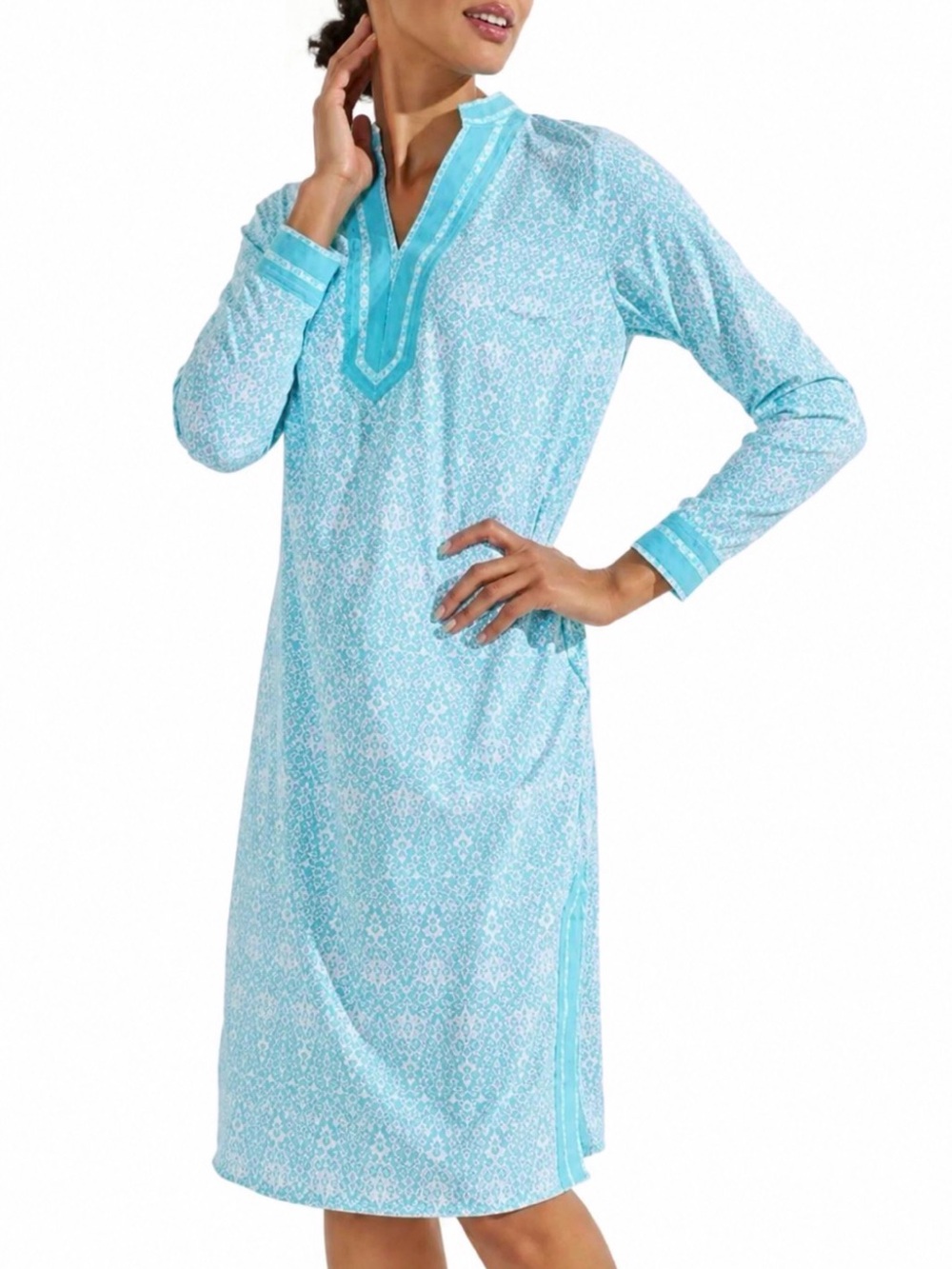 Coolibar Fiji UPF 50+ Long Midi Tunic Dress XL Cruise Resort Travel Sun Protect